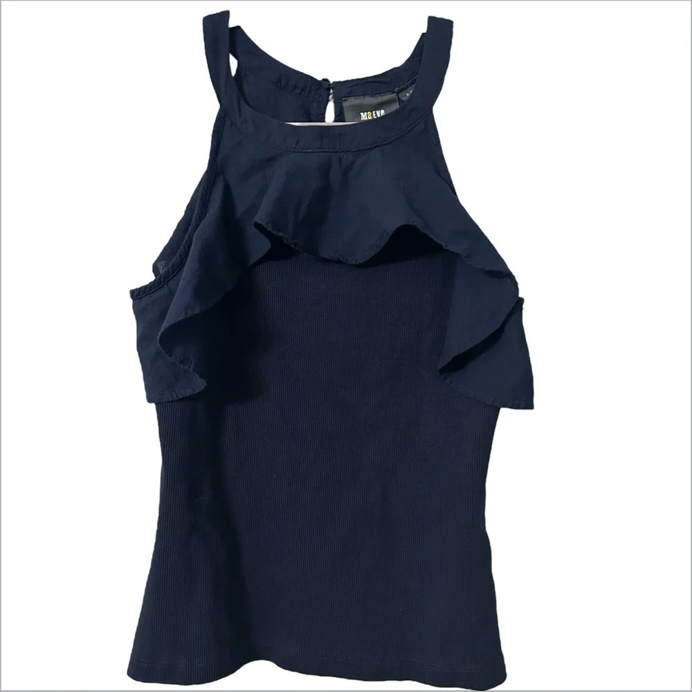 Anthropologie Maeve Ruffled Rib Halter
Tank Sleeveless Navy Top Women’s Size XS - Picture 7 of 8